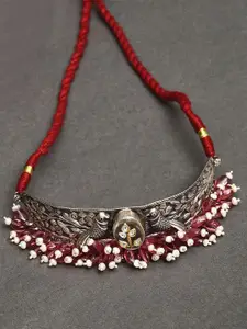 JAYPORE Gold-Plated Oxidised Silver Quartz Stone Studded & Beaded Necklace