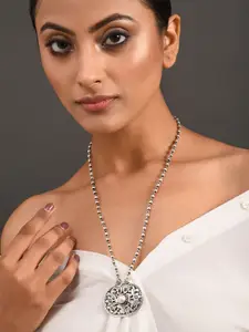 JAYPORE Silver-Plated Pearls Oxidised Necklace