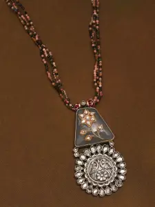 JAYPORE Gold-Plated Stone Studded & Beaded Silver Statement Necklace