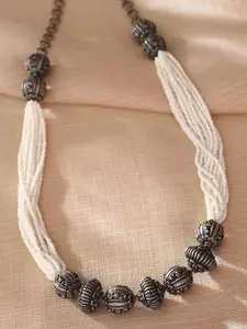 JAYPORE Silver-Plated Artificial Beads Beaded Necklace