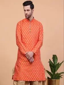 Larwa Ethnic Motifs Woven Design Mandarin Collar Jacquard Kurta