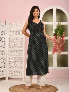 Nayo Floral Printed Sweetheart Neck Sleeveless Shoulder Straps Cotton Straight Kurta