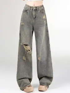 StyleCast x Revolte Women Straight Fit Highly Distressed Light Fade Jeans