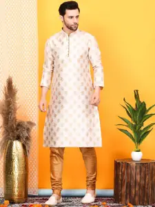 Larwa Floral Woven Design Mandarin Collar Jacquard Straight Kurta With Churidar