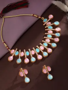 ASMITTA JEWELLERY Gold-Plated Stone-Studded & Beaded Necklace & Earrings