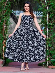 ao services Women Floral Printed Shoulder Straps Maxi Dress