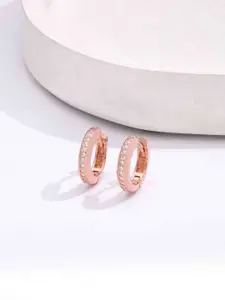KAI JEWEL Rose Gold-Plated Sterling Silver Zircon Contemporary Hoop Earrings