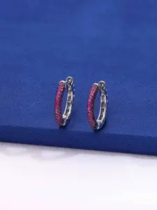 KAI JEWEL Rhodium-Plated Sterling Silver Contemporary Artificial Stones Hoop Earrings