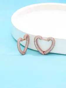 KAI JEWEL Rose Gold-Plated Sterling Silver Contemporary Conjoined Hearts Hoop Earrings
