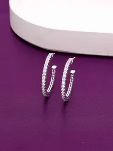 KAI JEWEL Rhodium-Plated Sterling Silver Contemporary Artificial Stones Hoop Earrings