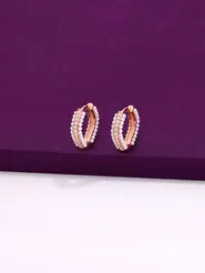 KAI JEWEL Rose Gold-Plated Pearl Sterling Silver Contemporary Hoop Earrings