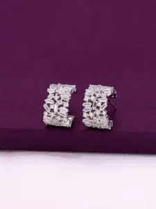 KAI JEWEL Sterling Silver Rhodium-Plated Contemporary Hoop Earrings