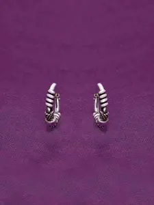 KAI JEWEL Sterling Silver Rhodium-Plated Contemporary Oxidised Hoop Earrings