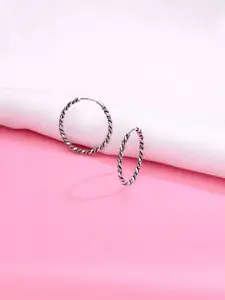 KAI JEWEL Rhodium-Plated Sterling Silver Contemporary Twists Oxidized Hoop Earrings