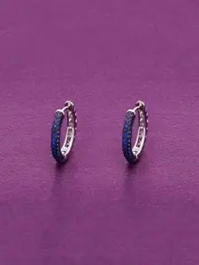 KAI JEWEL Rhodium-Plated Sterling Silver Contemporary Artificial Stones Hoop Earrings