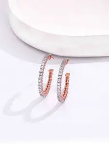 KAI JEWEL Rose Gold-Plated Sterling Silver Contemporary Artificial Stones Hoop Earrings