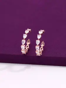 KAI JEWEL Rose Gold-Plated Sterling Silver Contemporary Artificial Stones Hoop Earrings