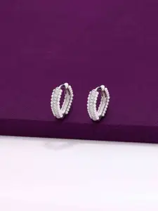 KAI JEWEL Rhodium-Plated Sterling Silver Contemporary Pearl Hoop Earrings