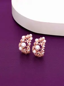 KAI JEWEL Twirly Pearl Rose Gold-Plated  Contemporary Sterling Silver Hoop Earrings