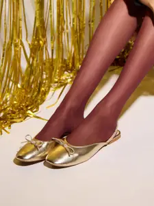 CAI Women Gold Bow Ballet Flats