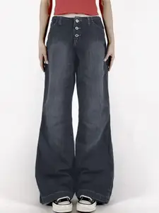 LULU & SKY Women Wide Leg Low Distress Light Fade Jeans