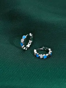 KAI JEWEL Rhodium-Plated Artificial Stones Sterling Silver Contemporary Hoop Earrings