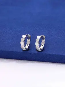 KAI JEWEL Rhodium-Plated Sterling Silver Contemporary Artificial Stones Hoop Earrings