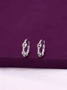 KAI JEWEL Zircon Rhodium-Plated Sterling Silver Contemporary Hoop Earrings