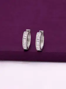 KAI JEWEL 925 Sterling Silver Rhodium-Plated Cubic Zirconia Stone Studded Hoop Earrings