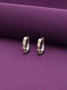 KAI JEWEL Rhodium-Plated Sterling Silver Contemporary Artificial Stones Hoop Earrings