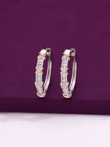 KAI JEWEL Rhodium-Plated Sterling Silver Artificial Stones Contemporary Hoop Earrings