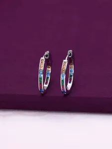 KAI JEWEL Sterling silver Rhodium-Plated Contemporary  Hoop Earrings