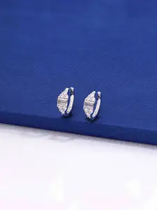 KAI JEWEL Rhodium-Plated Zircon Sterling Silver Contemporary Hoop Earrings