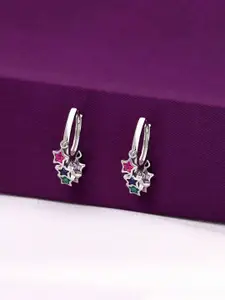KAI JEWEL 925 Sterling Silver Rhodium-Plated Cubic Zirconia Stone Studded Hoop Earrings