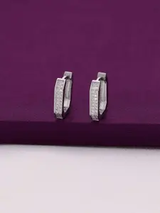 KAI JEWEL Sparkling Square Rhodium-Plated Contemporary Artificial Stone Hoop Earrings
