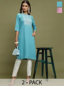 Vishudh Pack of 2 Women's Thread Work Kurtas