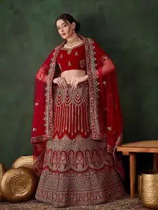 Sangria Embroidered Velvet Flared Lehenga & Unstitched Choli With Dupatta