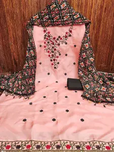 MANVAA Floral Embroidered Sequinned Cotton Unstitched Dress Material