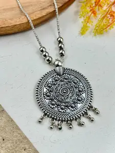 NAMAN ARTS Silver-Plated Circular Oxidised Pendant With Chain