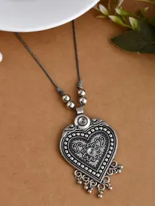 NAMAN ARTS Silver-Plated Artificial Beaded Oxidised Necklace