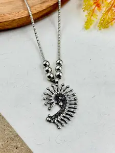 NAMAN ARTS Silver-Plated Quirky Oxidised Pendant With Chain