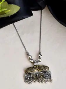 NAMAN ARTS Gold-Plated Peacock Shaped Oxidised Pendant With Chain