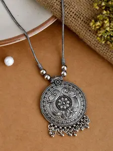 NAMAN ARTS Silver-Plated Oxidised Circular Pendant