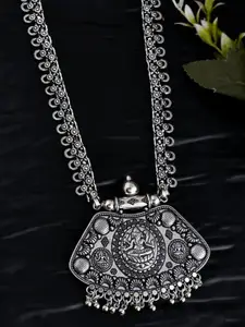 NAMAN ARTS Silver-Plated Oxidised Spring Chain Pendant Statement Necklace
