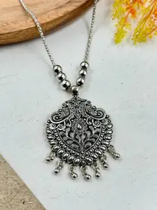 NAMAN ARTS Silver-Plated Artificial Beaded Oxidised Necklace