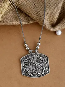 NAMAN ARTS Silver Plated Oxidised Ganesha Shaped Chain Pendant