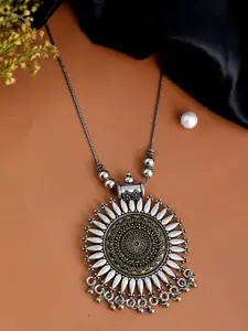 NAMAN ARTS Silver-Plated Artificial Beaded Oxidised Necklace