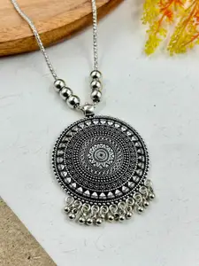 NAMAN ARTS Silver-Plated Circular Oxidised Pendant With Chain