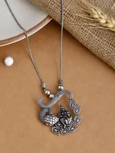 NAMAN ARTS Silver-Plated Oxidised Goddess Pendant With Chain