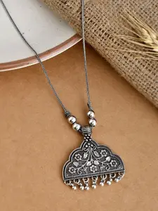 NAMAN ARTS Silver Plated Oxidised & Beaded Necklace